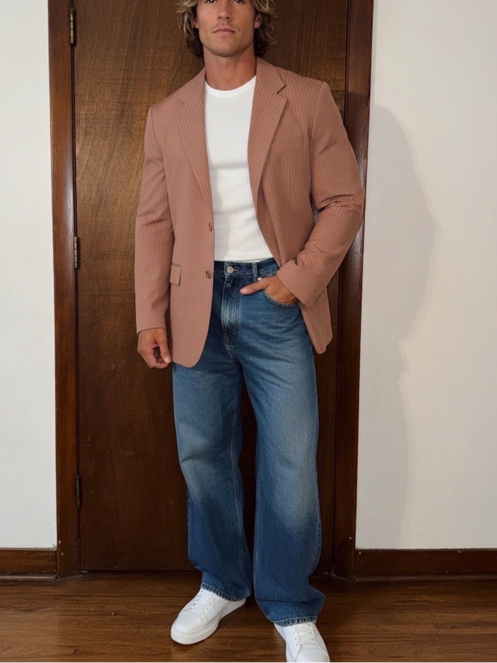 Michael Brandon Men’s 44R Brown Striped Blazer